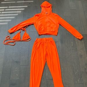 3 piece Velour Jogging Suit-Orange